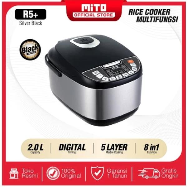 MITO Digital Rice Cooker R5+ Magic Com Penanak Nasi 2L Black Silver Original